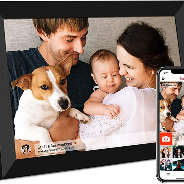 FRAMEO Smart Digital Picture Frame WiFi Cloud 10.1 Inch HD 1280x800 IPS Touch Screen Digital Frame with 16GB Storage Easy Setup to Share Photos or Video via Frameo APP Auto-Rotate Wall Mountable Black