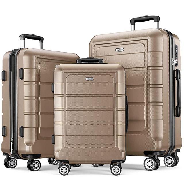 SHOWKOO Luggage Sets Expandable PC+ABS Durable Suitcase Double Wheels TSA Lock Champagne 3pcs