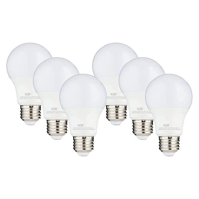 (6 Pack) KOR 9W LED A19 Light Bulb (60W Equivalent), UL Listed, 5000K (Bright White Daylight), 750 Lumens, Non-Dimmable, LED 9-Watt Standard Replacement Bulbs with E26 Base, 15000 Hours, Long Life