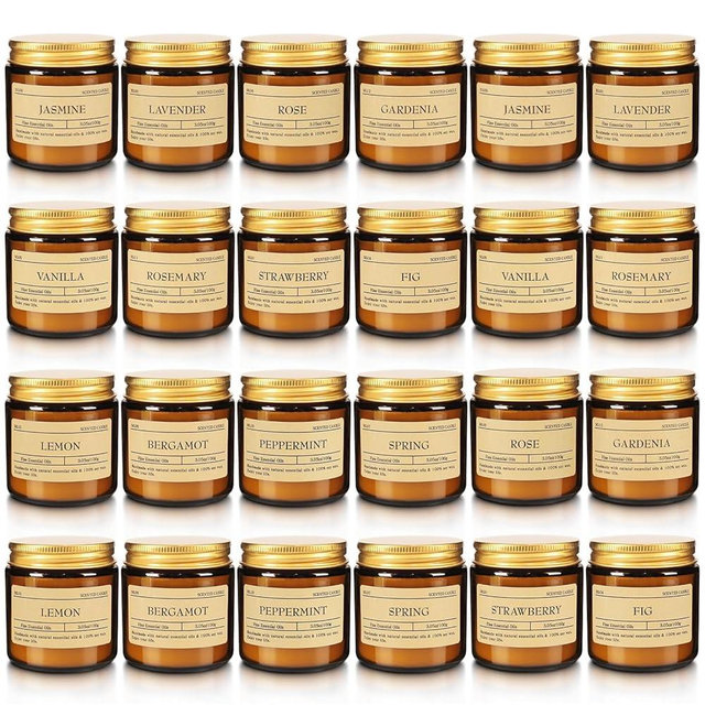 Scented Candle Set 24 Pack (3.05oz Each) - Aromatherapy Candles with Essential Oils, Smokeless Soy Wax Candles in 12 Scents, Gift for Women/Mom, Valentine/Mother's Day/Christmas/Birthday