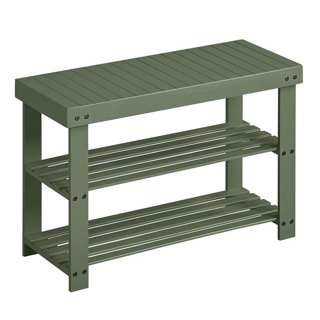 SONGMICS Shoe Rack Bench, 3-Tier Bamboo Shoe Storage Organizer, Entryway Bench, Holds Up to 286 lb, 11.3 x 27.6 x 17.8 Inches, for Entryway Bathroom Bedroom, Forest Green ULBS004C01
