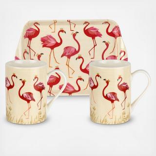 Sara Miller London Pimpernel Flamingo 3-Piece Mug & Tray Set