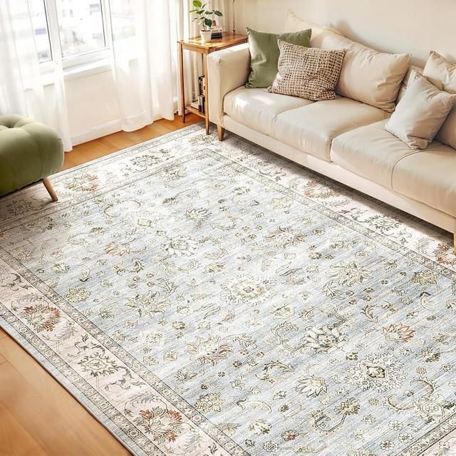 WITSHOCK 9x12 Area Rugs for Living Room: Machine Washable - Non Slip Modern Abstract Rug for Bedroom Dining Room - Stain Resistant for Household - Pet Owners (Light Blue)