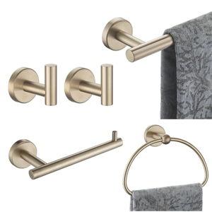 JQK Bathroom Hardware Set Champagne Bronze, 5-Piece Bath Accessories Set Wall Mount Includes 24 in Towel Bar, 7 in Towel Ring, Toilet Paper Holder, 2 Towel Hooks, BAS165-CB