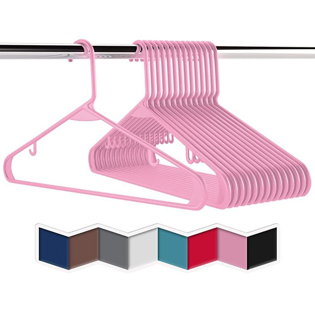 NEATERIZE Plastic Clothes Hangers | Heavy Duty Durable Coat and Clothes Hangers | Vibrant Colors Adult Hangers | Lightweight Space Saving Laundry Hangers | 20, 40, 60 Available (20 Pack - Pink)