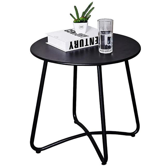Patio Metal Side Table, Round Small Portable Weather Resistant Outdoor Coffee Table Perfect for Garden, Yard, Balcony, Lawn (Black)