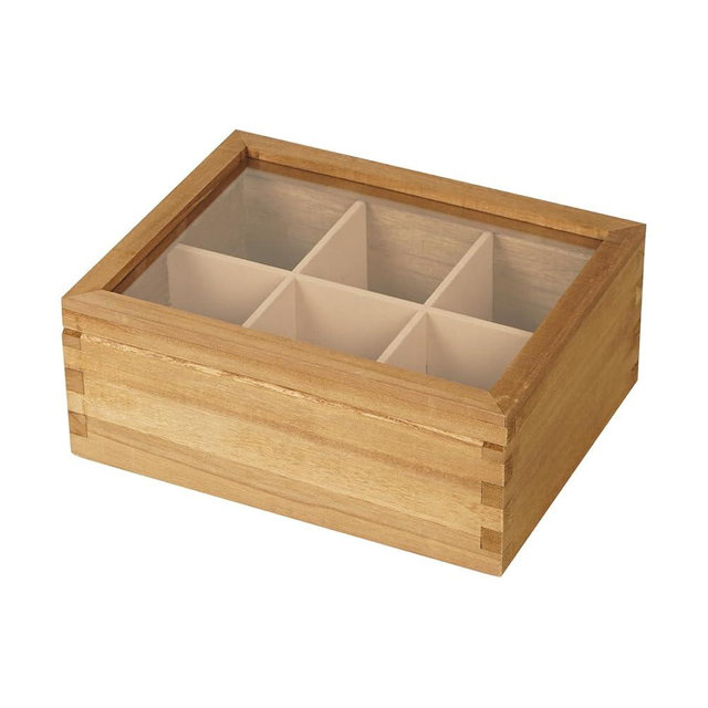 Wood Tea Bag Organizer, 6 Compartment Multi-Functional Tea Box and Storage Organizer for Tea Bags, Tea Container for Tea Lovers