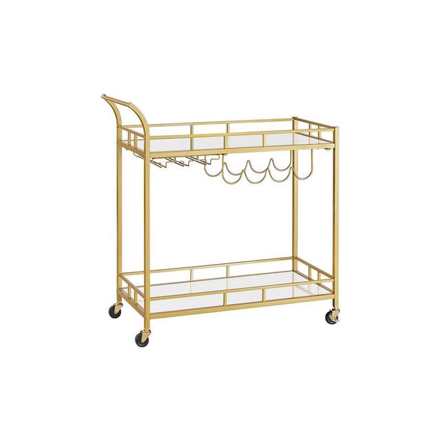 Slickblue Home Bar Serving Cart with 2 Mirrored Shelves, Wine Holders, Glass Holders, for Kitchen