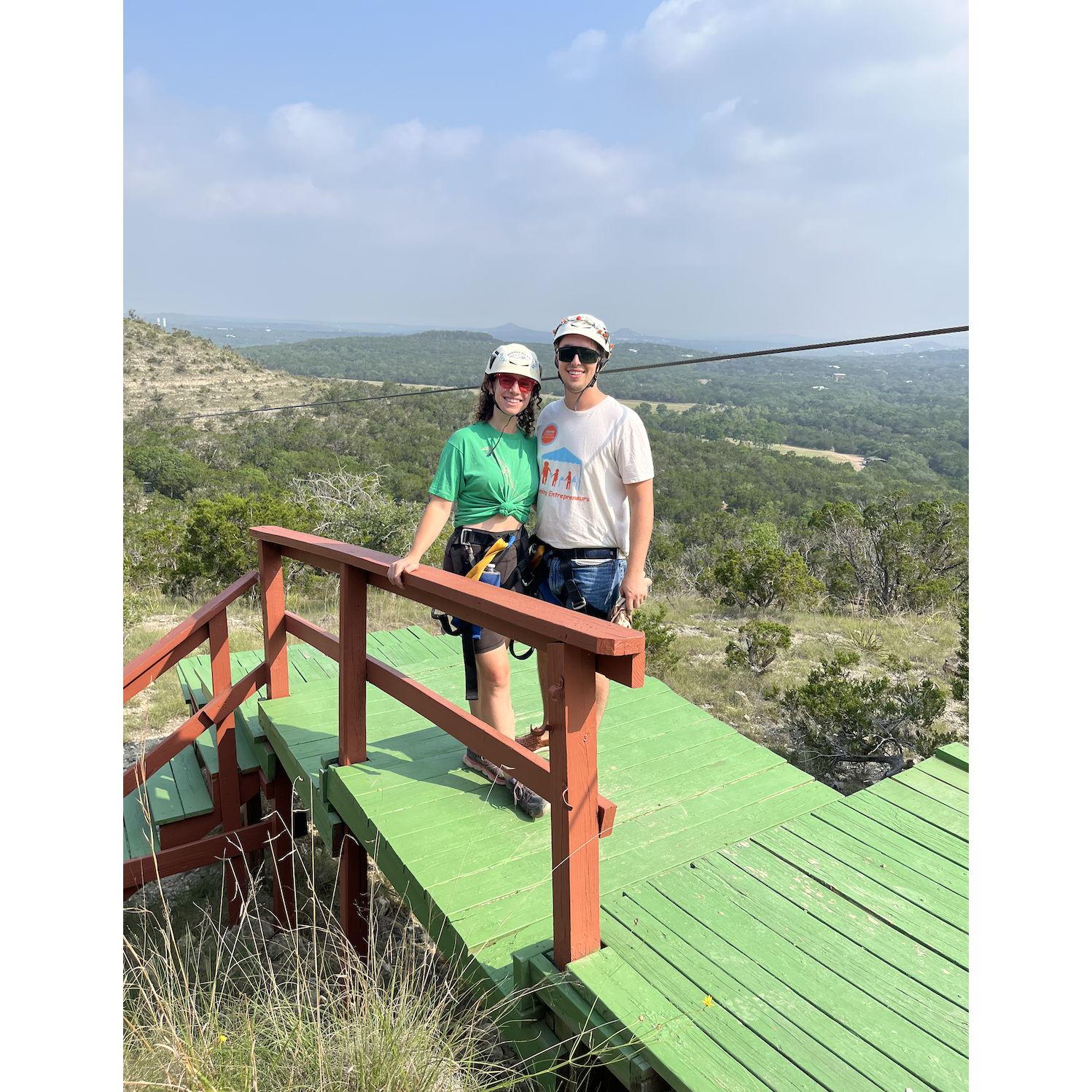 Zip-lining in Wimberley for our 1 year anniversary