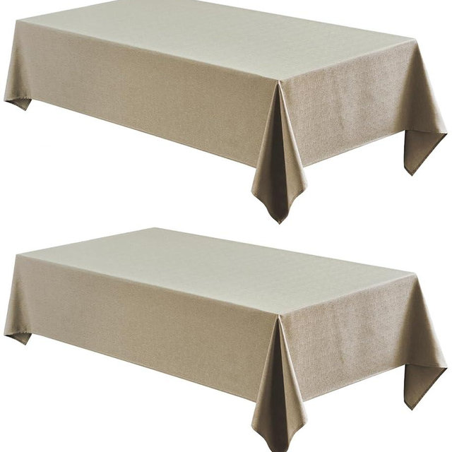 Veblandy 2 Pack Rectangle Tablecloth, 52x70 inch, Water Resistant Wrinkle Free Linen Textured Table Cloth Washable, Decorative Fabric Table Cover for Dining, Party and Camping, Mocha