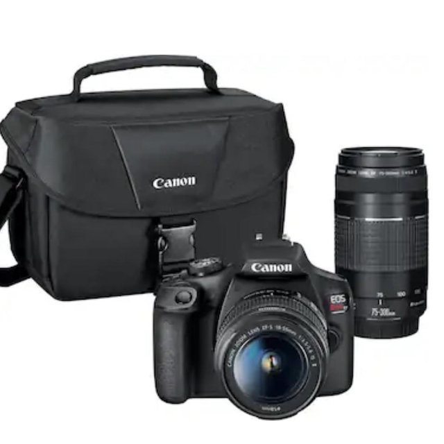 Canon - EOS Rebel T7 DSLR Video Two Lens Kit with EF-S 18-55mm and EF 75-300mm Lenses - Black