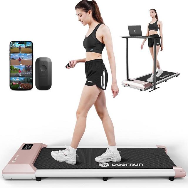DeerRun Walking Pad, 2024 Upgrade Smart Under Desk Treadmill for Home Office, Quiet Portable Treadmill, APP/Remote Control, LED Display, Installation-Free