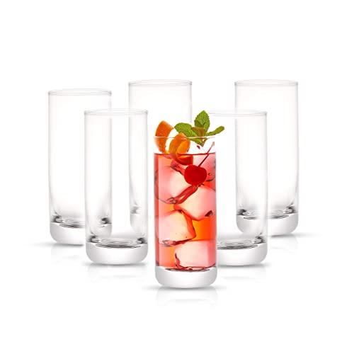 JoyJolt Faye Highball Glasses Set of 6 Tall Drinking Glasses. 13oz Cocktail Glass Set. Lead-Free Crystal Glassware. Bourbon or Whiskey Glass Cup, Bar, Iced Tea, Water, Mojito and Tom Collins Glasses