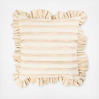 Mocha Stripe Cotton Throw Pillow with Ruffle