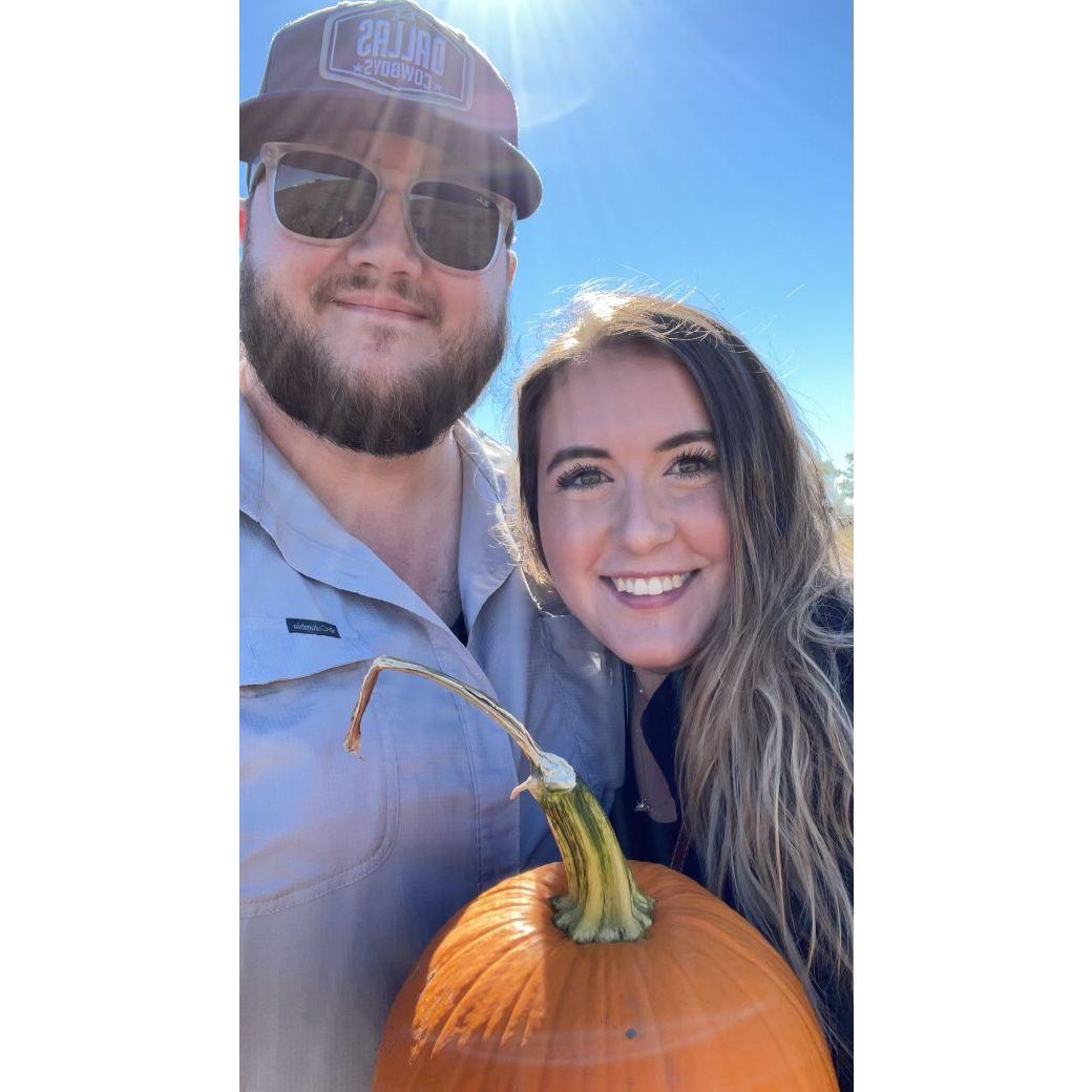 This was our first photo together on our 3rd date. We went to a pumpkin patch and then our first movie together.
