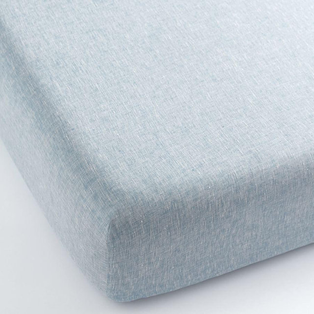 Chambray Belgian Flax Linen Sheet Set Fitted Sheet, Queen