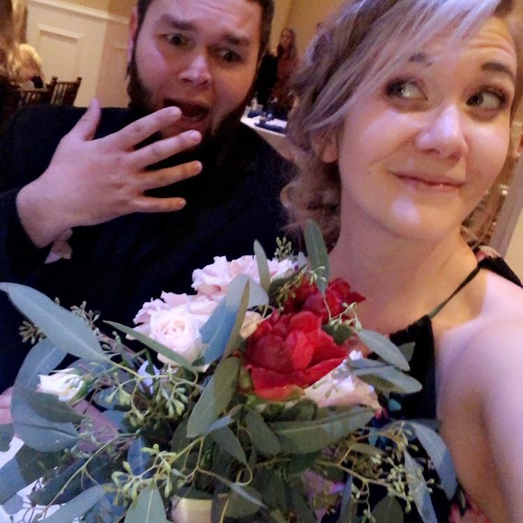 Matt’s reaction to me catching the bouquet at a friends wedding after we had only been dating a year… no wonder it took so long to propose