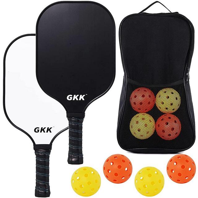 GKK Pickleball Paddles Lightweight Graphite Pickleball Paddles Set of 2 Racquet 4 Pickleballs Balls, Polypropylene Honeycomb Core Pickleball Paddles with Portable Carry Bag for Men Women Kids Gift