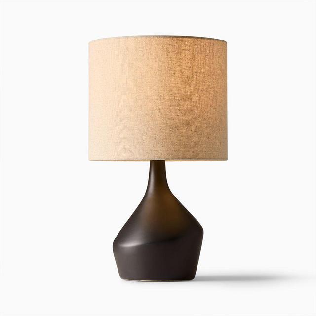 Asymmetric Ceramic Table Lamp Black Natural Linen (17")