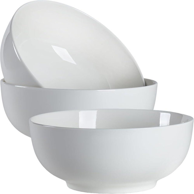 Zscera 60 oz Large Pho Soup Bowls, Large Ramen Bowls, Off-White Big Ceramic Bowls Set of 3, 8 Inch