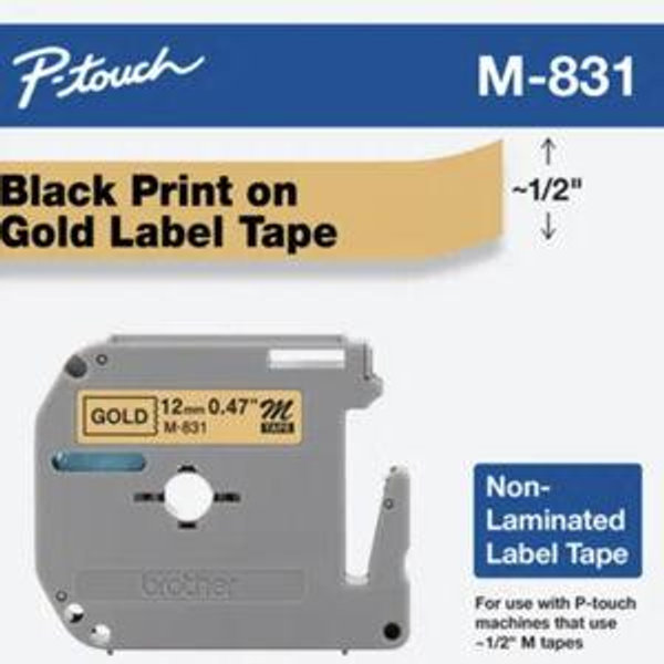 Brother label refill | 12mm (.047) Black on Gold