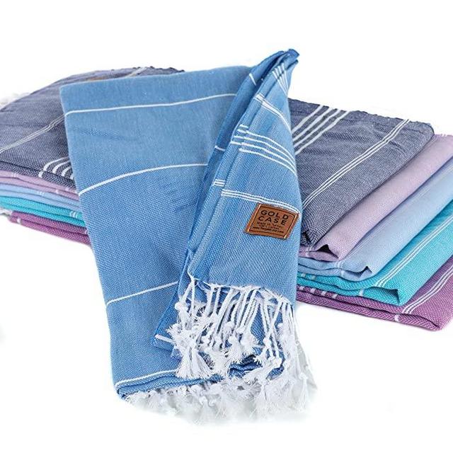 GOLD CASE - Set of 6 XXL 70x39 Inches - LYCIA Turkish Beach, Bath Towel - 100% Natural Cotton - Quick Dry, Space Saver Pestemal for Beach, SPA, Pool, Gym, Yacht, Picnic, Throw, Blanket (Blue Tones)