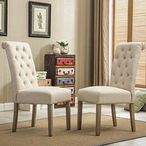 Solid Wood Tufted Parsons Dining Chair (Set of 2), Tan