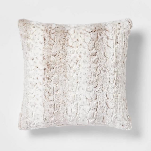 Oversized Snow Leopard Ombre Faux Fur Square Throw Pillow Neutral - Threshold™