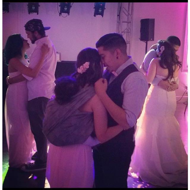 Sharing a dance with siblings at Isaac and Daisy's wedding