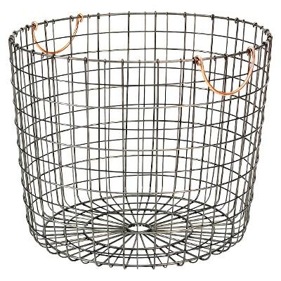 Extra Large Round Wire Decorative Storage Bin - Antique Pewter with Copper Handle - Threshold™