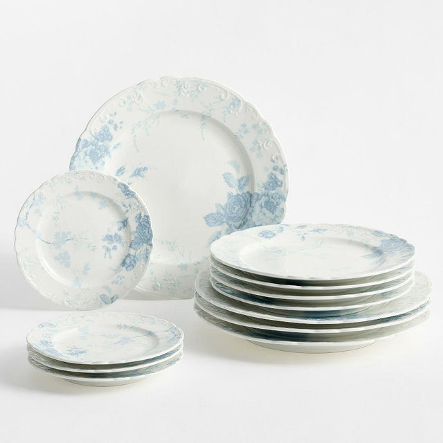 LoveShackFancy Blue Rose 12-Piece Dinnerware Set - Blue/White