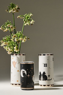 Bistro Tile Stoneware 24k Gold Accent Halloween Vase