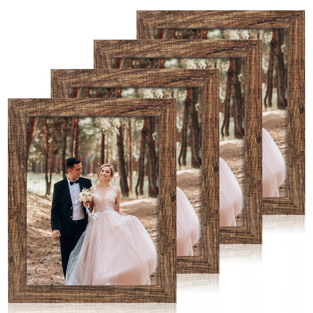 iRahmen 8.5x11 Picture Frame Set of 4, High Definition Real Glass Rustic Frame, Wood Photo Frames 8.5 by 11 Diploma Document for Wall Hanging and Tabletop Display