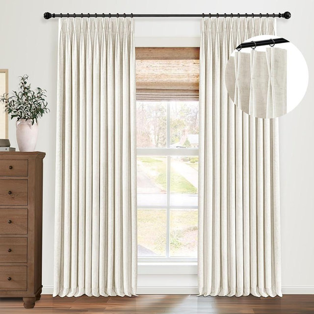 CAPALOCA Linen Pinch Pleated Curtains 100% Blackout Curtains Pinch Pleat Curtains 102 Inches Long 2 Panels Linen Blackout Curtains for Bedroom,Pinch Pleat Drapes with Hooks,40" W x 102" L,Natural