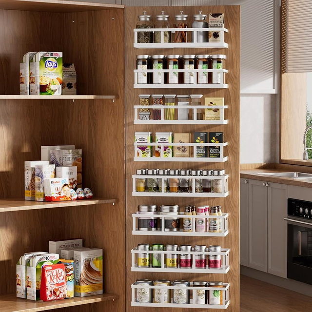 Umomi Over The Door Pantry Organizer, 8 Pack Spice Rack Wall Mounted & Hanging Storage Baskets Organizer Wall Mount, Large Capacity Metal Spice Shelf for Kitchen Cabinet, Bathroom, Shower, Home Decor
