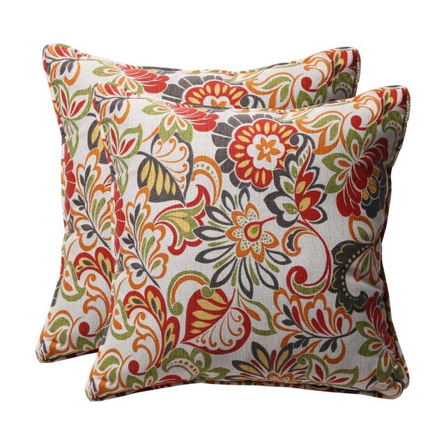 Outdoor 2-Piece Square Toss Pillow Set Green/Off-White/Red Floral - 18"