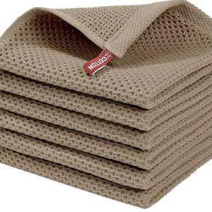 Homaxy 100% Cotton Waffle Weave Kitchen Dish Cloths, Ultra Soft Absorbent Quick Drying Dish Towels, 12 x 12 Inches, 6-Pack, Tan
