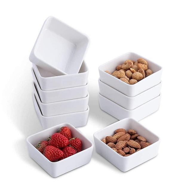 3.5 Inch Square Ramekins Set of 10, 6 oz Porcelain Ramekins for Baking, Creme Brulee Dish, Souffle Cups, Appetizer Cups, Dipping Sauce Dish, Custard Dish, Pudding Cups, White