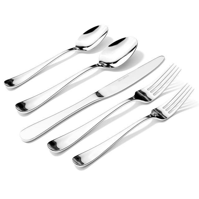 SELUKIYA Silverware Set for 6, 30 Pieces Heavy Duty Stainless Steel Flatware Set, Mirror Polished Cutlery Utensil Set, Dinner Fork Knife Spoon Eating Tableware Set for Home, Dishwasher Safe, Silver