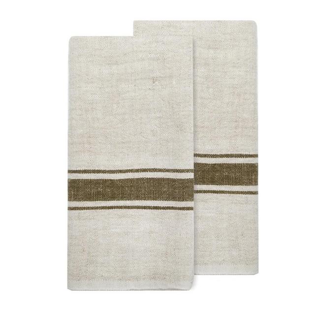 Marseille Tea Towels in Olive Green & Natural, Set of 2