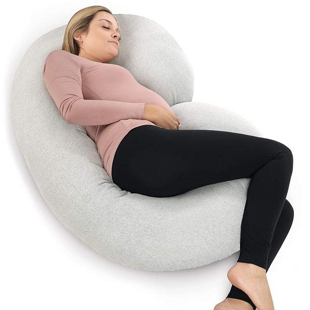 PharMeDoc Pregnancy Pillow with Jersey Cover, C Shaped Full Body Pillow (Light Gray)