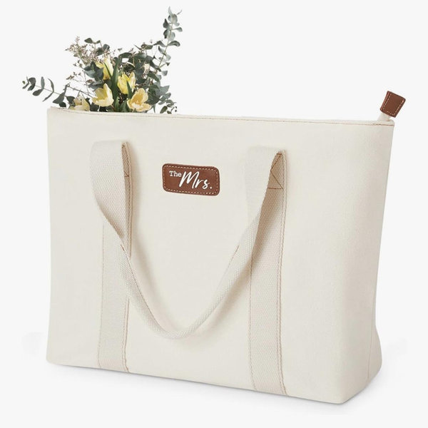 AW BRIDAL Monogram Canvas Tote Bag - Bride Mrs Wifey Gifts for Bride to Be, Large Zippered Gift Bag for Women Mom Sister
