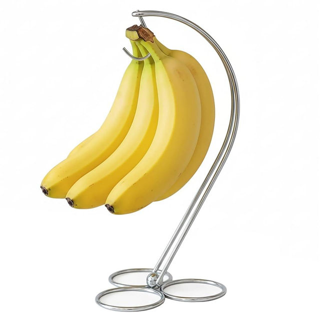 BNYD Banana Holder Stand for Kitchen Counter, Chrome Banana Hanger with Hook, Fruit Basket Accessory, Hanging Banana Tree, Countertop Banana Rack