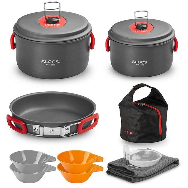 ALOCS Camping Cookware, Lightweight & Compact Camping Pots and Pans Set, Durable Camping Cooking Set, Camping Cookware Mess Kit for Outdoor Backpacking Camping Hiking Picnic