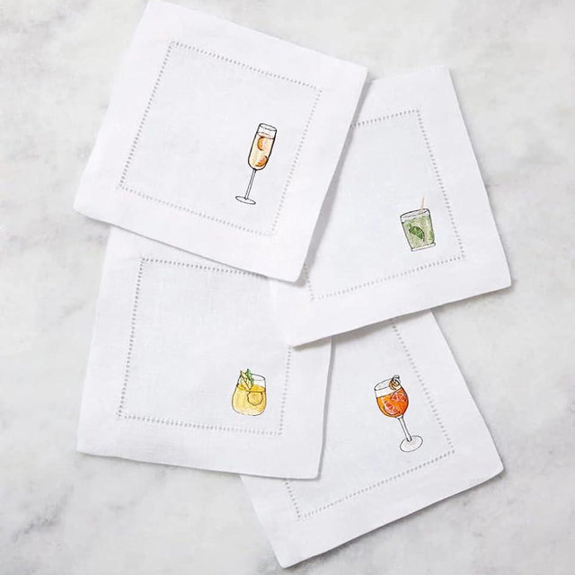 Sferra Aperitivo Embroidered Linen Cocktail Napkins (6x6), Set of Four