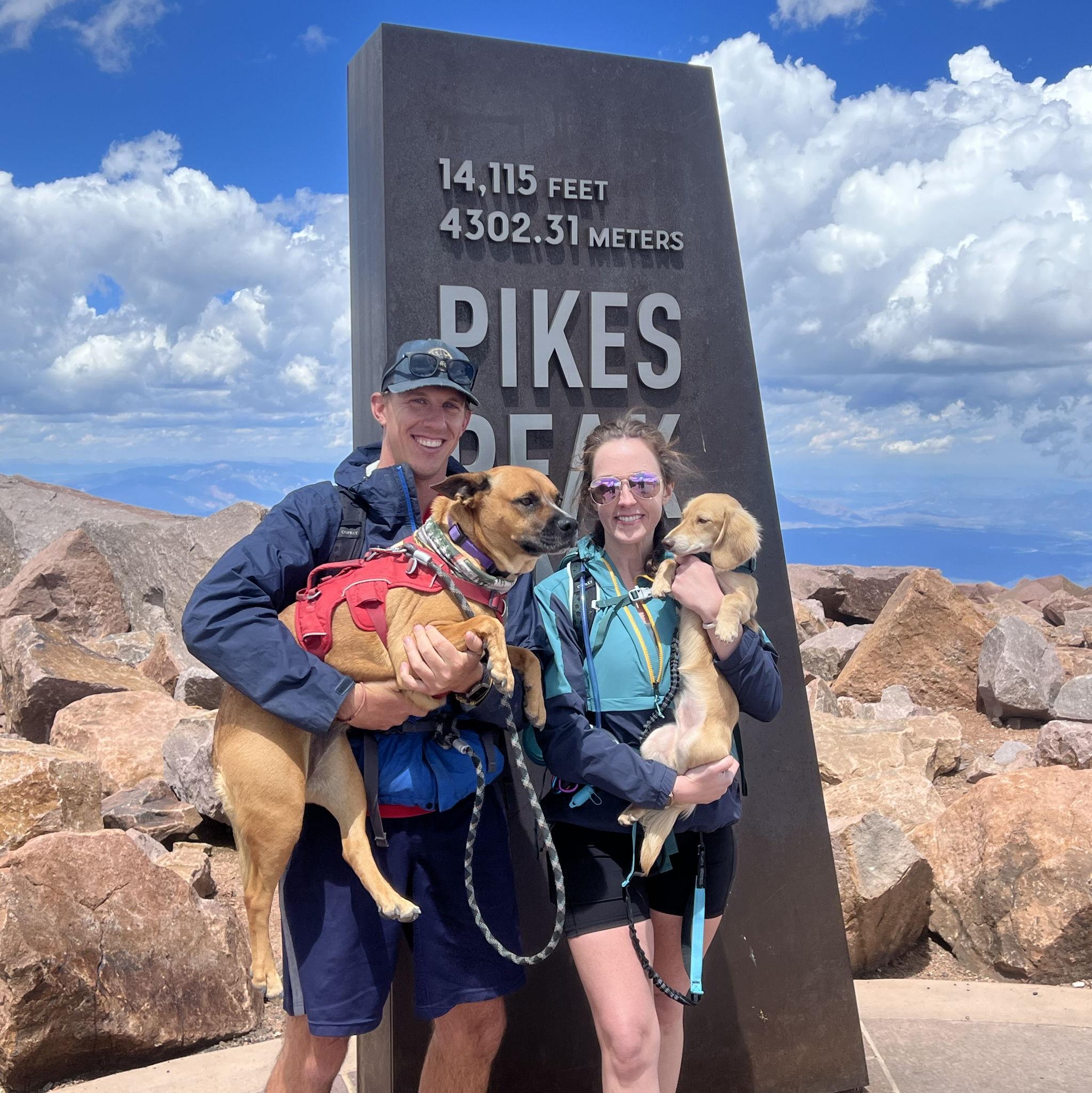 Our first 14er! Noodle leading the way, of course.