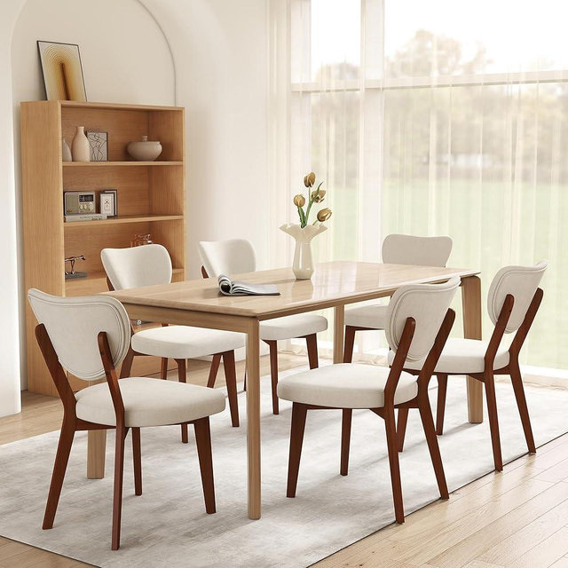 Wooden Dining Chairs Set of 6, Modern Fabric Upholstered Dining Room Chair Kitchen Chairs, Farmhouse Dinner Chair for Kitchen Dining Room