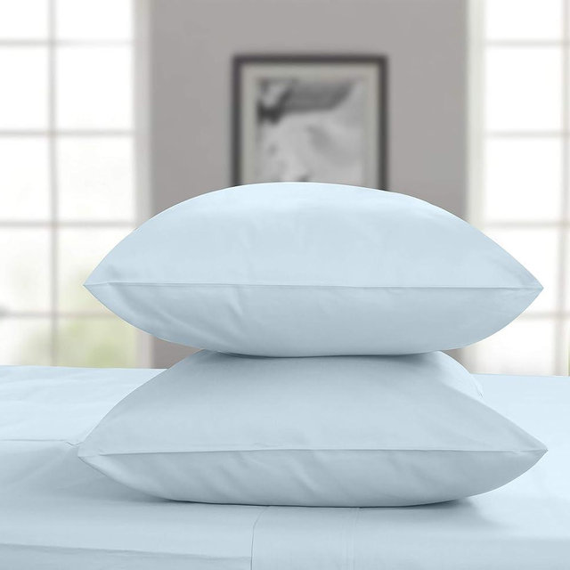 Threadmill Home Linen Standard Pillowcase - 100% Pure Cotton 600 Thread Count, 2 Piece Sateen Weave Blue Pillow Cover Set, Silky Smooth ELS Combed Cotton Solid Pillow Protectors