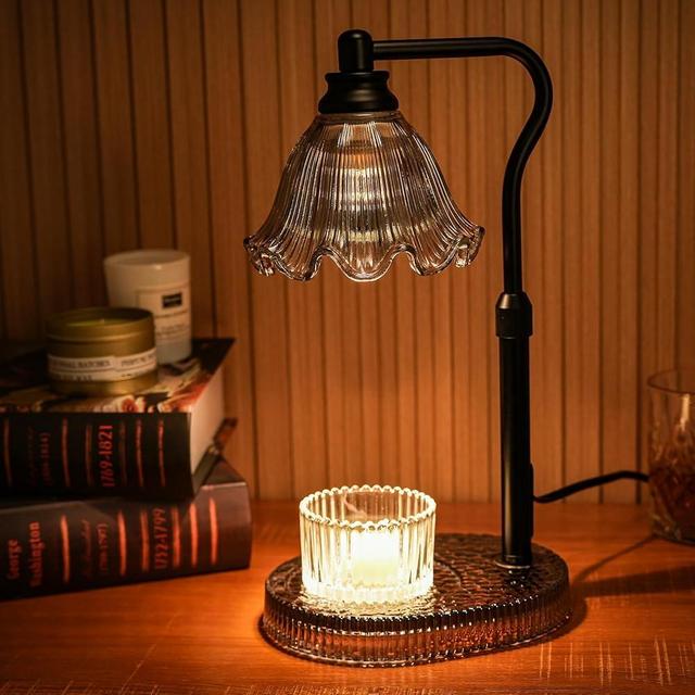 WYghyronic Candle Warmer Lamp with Adjustable Height - Flameless 4-Level Dimmable Wax Warmer, Timer Function & Stylish Design in Multiple Colors（Black）