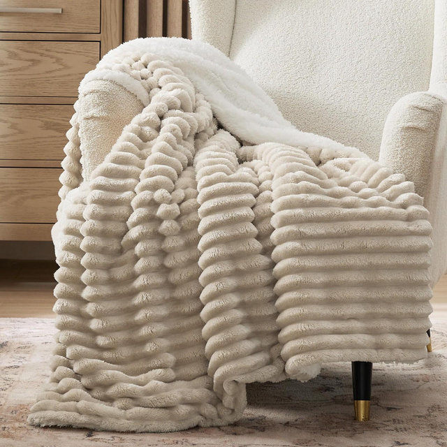 Bedsure Fleece Blanket Twin Size for Couch - Super Soft Cozy Fleece Thick Warm Blanket for Winter, Plush Beige Throw Gift for Women, 60x80 Inches